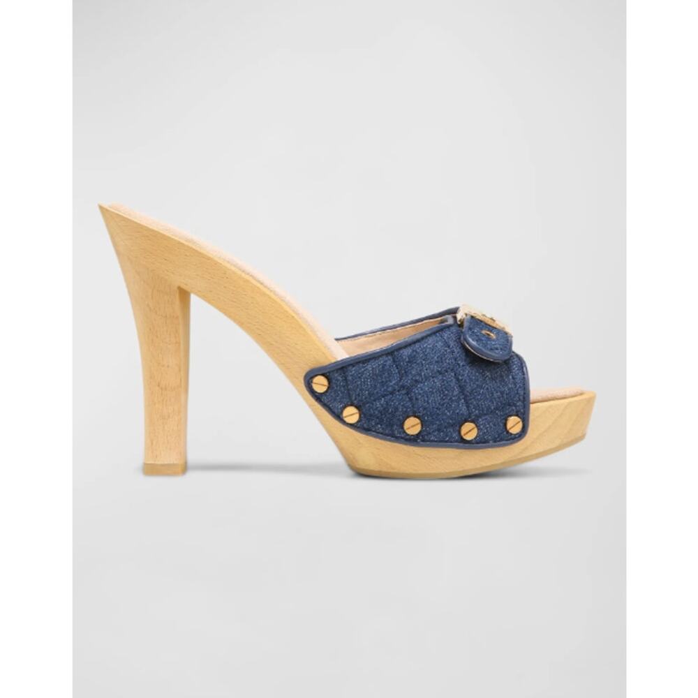 New $398 Veronica Beard x Dr. Scholls Lolli Buckle Denim Sandals Size 5 Heels